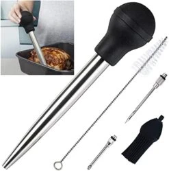 Stainless Steel Turkey Baster Commercial Grade Quality Silicone Bulb Including 2 Marinade Injector Needles And Basting Brush -Peugeot Shop 41NAes5XUOL. AC