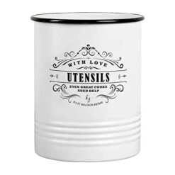 Large Kitchen Utensil Holder For Countertop - Farmhouse Kitchen Tools Storage Organizer Utensil Crock - White Cooking Utensil Holder For Kitchen Counter - Utensil Caddy Jar Spatula Holder