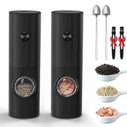 Electric Pepper Grinder, Battery Operated Automatic Salt And Pepper Grinder Set Mill, Adjustable Coarseness One-hand Button Control, 2 Packs
