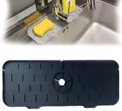 KWSPLK Silicone Sink Faucet Mat, Silicone Faucet Handle Drip Catcher Tray, Sink Draining Pad Behind Faucet, Drip Protector Splash Countertop Protection Rubber Drying Pad (Gray) -Peugeot Shop 41NJDcz5FbL. AC