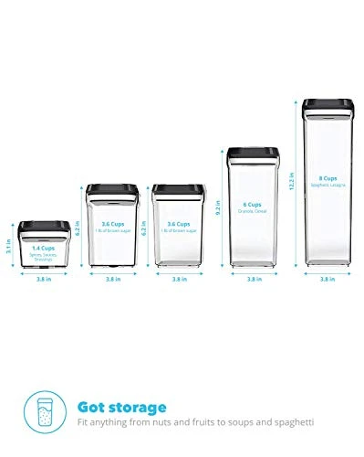 Air-Tight Food Storage Container Set | 5-Piece Set - Durable Plastic - BPA Free - Clear Plastic With Black Lids (2.0 Qt/2.3 Liters) (1.5 Qt./1.7 Liters) (0.9qt/1.0 Liter) (0.35qt/ 0.38 Liter) 2 Air-Tight Food Storage Container Set | 5-Piece Set - Durable Plastic - BPA Free - Clear Plastic With Black Lids (2.0 Qt/2.3 Liters) (1.5 Qt./1.7 Liters) (0.9qt/1.0 Liter) (0.35qt/ 0.38 Liter) - Image 2