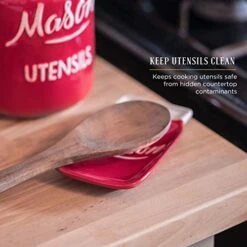 Red Ceramic Mason Jar Spoon Rest - Dining Table Serving Or Stove Top Cooking Utensil Holder - Retro, Rustic, Vintage Farmhouse Kitchen Decor - Dishwasher & Microwave Safe -Peugeot Shop 41NNEyUF3LL