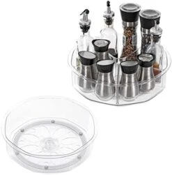 2 Pack Round Plastic Rotating Turntable Organizers -Clear Lazy Susan Organizer Container Bins For Cabinet, Pantry, Fridge, Countertop, Kitchen, Vanity - Spinning Organizer For Spices, Condiments -Peugeot Shop 41NZMu6DJfL. AC