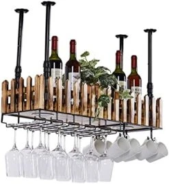Ceiling Decorative Hanger Hanging Wine Rack, Comes With Led Light, Fits Most Wine Glasses, Also Creative Bookshelf Flower Pot Rack (Size : 60X20X21CM) -Peugeot Shop 41Na2cYRXL. AC 1