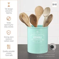Large Farmhouse Kitchen Utensil Holder For Countertop - Kitchen Utensil Caddy - Teal Cooking Utensils Holder For Kitchen Counter - Utensil Organizer Jar For Wooden Spoon And Spatulas -Peugeot Shop 41NaHB0msGL