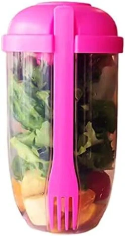 Keep Fit Salad Meal Shaker Cup, 33.8 Oz Fresh Salad Cup With Fork And Salad Dressing Holder, Fresh Salad To Go Container Set Portable Fruit And Vegetable Salad Cups Container- Eat Healthy (Pink+Green) -Peugeot Shop 41NfflD5IAL. AC