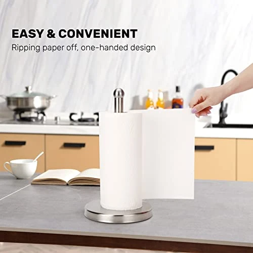 Paper Towel Holder Countertop With Heavy Weighted Base (3 LBS In Weight, And 7.5 Inch In Diameter), One-Handed Design For Easy Ripping (Stainless Steel Brushed Nickel) 3 Paper Towel Holder Countertop With Heavy Weighted Base (3 LBS In Weight, And 7.5 Inch In Diameter), One-Handed Design For Easy Ripping (Stainless Steel Brushed Nickel) - Image 3