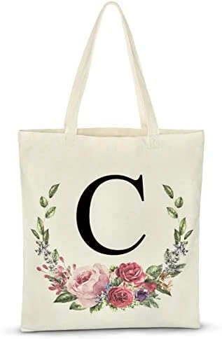 Personalized Floral Initial Tote Bag For Women Canvas Tote Bags Reusable Grocery Bags Shopping Bags 7 Personalized Floral Initial Tote Bag For Women Canvas Tote Bags Reusable Grocery Bags Shopping Bags - Image 7