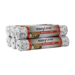 Smooth Top Easy Liner Shelf Liner, Top Cabinet Multipack, 6-Rolls, Each 12" Width, 10' Length, Grey Damask