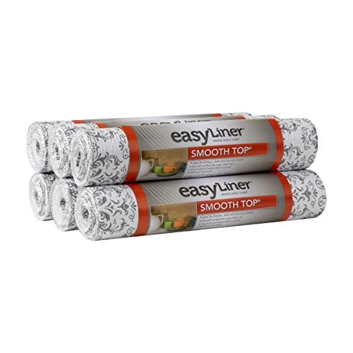 Smooth Top Easy Liner Shelf Liner, Top Cabinet Multipack, 6-Rolls, Each 12" Width, 10' Length, Grey Damask 1 Smooth Top Easy Liner Shelf Liner, Top Cabinet Multipack, 6-Rolls, Each 12" Width, 10' Length, Grey Damask