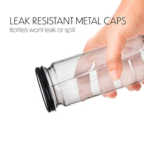 16 OZ Glass Bottles With Caps, 20 Juice Bottles Smoothie Cup Containers Metal Black Lids 3 16 OZ Glass Bottles With Caps, 20 Juice Bottles Smoothie Cup Containers Metal Black Lids - Image 3