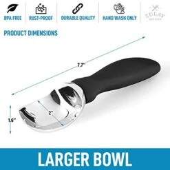 Ice Cream Scoop With Soft Easy Grip Handle - Ice Cream Scooper With Built-in Lid Opener - Heavy Duty Icecream Scoop With Non-Slip Handle For Soft & Hard Ice Cream (Black) -Peugeot Shop 41NvcODqUmL