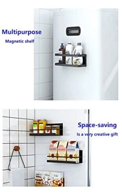 2 Pack Magnetic Spice Rack With 4 Removable Hooks, Refrigerator Storage Organizer For Spices, Magnetic Shelf For Refrigerator, Drill Free(Black) -Peugeot Shop 41O2pAq5VDL