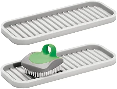 Silicone Kitchen Sink Storage Organizer Holder Tray For Sponges, Soap, Scrubber - Ribbed Base, Quick Dry, Waterproof, Non-Slip, Durable, Heat Resistant - Linelle Collection, 2 Pack, Black 13 Silicone Kitchen Sink Storage Organizer Holder Tray For Sponges, Soap, Scrubber - Ribbed Base, Quick Dry, Waterproof, Non-Slip, Durable, Heat Resistant - Linelle Collection, 2 Pack, Black - Image 13