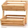 Golden Nature Bamboo Fruit Basket - 2 Tier Fruit Basket, Fruit Baskets For Kitchen Counter, Fruit Bowl, Fruit Stand, Banana Holder - Fruit Holder For Potato Storage, Onion Storage, Fruit & Veg Storage