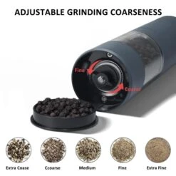 Electric Salt And Pepper Grinder Set With USB Rechargeable, Automatic One Hand Operation With Adjustable Coarseness, Pepper Mill Grinder Refillable With LED Light, Kitchen Gadgets (2 Packs, Blue-Grey) 11 Electric Salt And Pepper Grinder Set With USB Rechargeable, Automatic One Hand Operation With Adjustable Coarseness, Pepper Mill Grinder Refillable With LED Light, Kitchen Gadgets (2 Packs, Blue-Grey) -Peugeot Shop 41OHQdvoHxL
