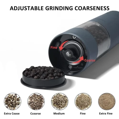 Electric Salt And Pepper Grinder Set With USB Rechargeable, Automatic One Hand Operation With Adjustable Coarseness, Pepper Mill Grinder Refillable With LED Light, Kitchen Gadgets (2 Packs, Blue-Grey) 5 Electric Salt And Pepper Grinder Set With USB Rechargeable, Automatic One Hand Operation With Adjustable Coarseness, Pepper Mill Grinder Refillable With LED Light, Kitchen Gadgets (2 Packs, Blue-Grey) - Image 5