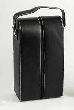 KensingtonRow Home Collection Wine Accessory Sets - Black Leather Wine Holder With Two Wine Glasses & Bar Tool - Wine Caddy