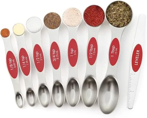 Magnetic Measuring Spoons Set Stainless Steel Sauce Spoons Fits In Spice Jars Set Of 8 Is Oil, Salt, Sauce And Vinegar Measuring Tool (Red) 10 Magnetic Measuring Spoons Set Stainless Steel Sauce Spoons Fits In Spice Jars Set Of 8 Is Oil, Salt, Sauce And Vinegar Measuring Tool (Red) - Image 10