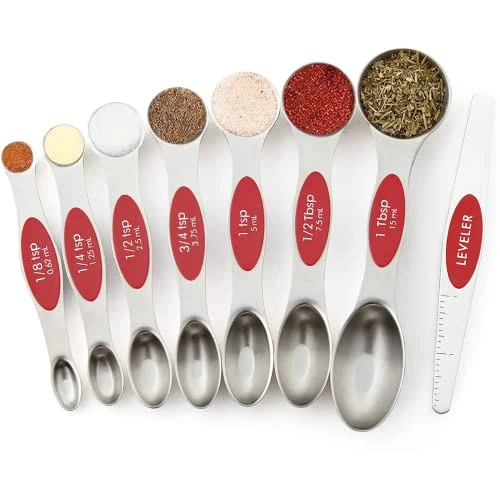 Magnetic Measuring Spoons Set Stainless Steel Sauce Spoons Fits In Spice Jars Set Of 8 Is Oil, Salt, Sauce And Vinegar Measuring Tool (Red) 1 Magnetic Measuring Spoons Set Stainless Steel Sauce Spoons Fits In Spice Jars Set Of 8 Is Oil, Salt, Sauce And Vinegar Measuring Tool (Red)