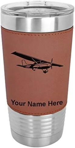 20oz Vacuum Insulated Tumbler Mug, High Wing Airplane, Personalized Engraving Included (Faux Leather, Rustic) -Peugeot Shop 41OW3rjcL. AC