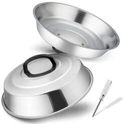 Cheese Melting Dome Set Of 2, Leonyo 12" Metal Steam Basting Cover For Griddle Grill, Stainless Steel Griddle Accessories For BBQ Flat Top Kitchen Cooking Hamburger, Dishwasher Safe, Heat Proof Handle