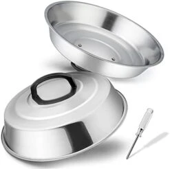 Cheese Melting Dome Set Of 2, Leonyo 12" Metal Steam Basting Cover For Griddle Grill, Stainless Steel Griddle Accessories For BBQ Flat Top Kitchen Cooking Hamburger, Dishwasher Safe, Heat Proof Handle -Peugeot Shop 41Ohe25PTuL. AC