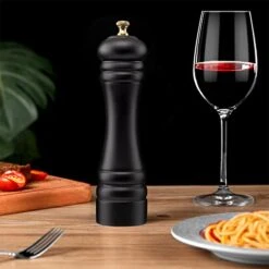 Black Pepper Mill Or Salt Grinder Refillable, Adjustable Coarseness Wooden Salt Grinder With Ceramic Grinding Mechanism For Home, Kitchen, Barbecue, Party-8 Inch (Black+ Gold) -Peugeot Shop 41Os5LVGorL