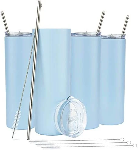 Kinny Tumblers With Lids And Straws (4 Pack) - 20 Oz Double Wall Insulated Slim Stainless Steel Silver Tumblers With Straw Cleaner | Reusable Travel Mug For Hot And Cold Beverages 8 Kinny Tumblers With Lids And Straws (4 Pack) - 20 Oz Double Wall Insulated Slim Stainless Steel Silver Tumblers With Straw Cleaner | Reusable Travel Mug For Hot And Cold Beverages - Image 8