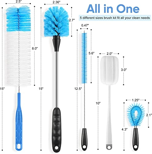 Ultimate 5 Pack Bottle Cleaner Brush Set, Long Handle Bottle Cleaning Brush & Straw Cleaner Brush For Washing Narrow Neck Beer Bottle, Wine Decanter, Pipes, Sinks, Beer Brewing Supplies 2 Ultimate 5 Pack Bottle Cleaner Brush Set, Long Handle Bottle Cleaning Brush & Straw Cleaner Brush For Washing Narrow Neck Beer Bottle, Wine Decanter, Pipes, Sinks, Beer Brewing Supplies - Image 2