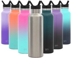 Insulated Water Bottle With Straw Lid Reusable Ascent Narrow Mouth Stainless Steel Thermos Flask, 20oz Straw Lid, -Simple Stainless