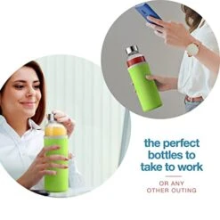 Glass Bottles 6 Pack 18oz - Includes 6 Sleeves (COLORS MAY VARY) - Glass Drinking Bottles For Beverage And Juice - Water Bottle Glass With Stainless Steel Caps With - Leak-Proof Lid -Peugeot Shop 41P4tTOS5KL