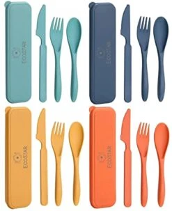 Reusable Utensils Set With Case, Portable Wheat Straw Cutlery Set, BPA-Free And Eco-friendly Knife Spoon Fork, Travel Utensils For Office, Dorm, And On-the-go (Coral, 4)