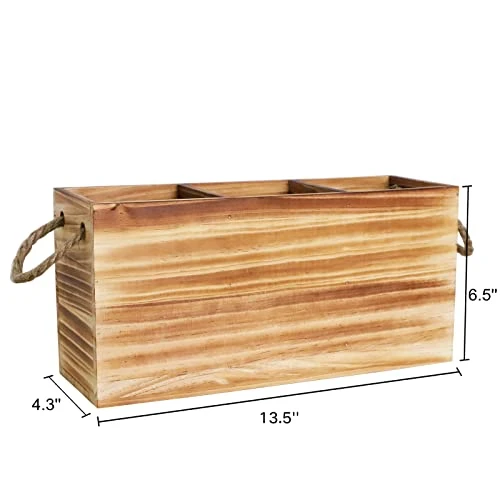 Kitchen Utensil Holder For Countertop Wooden, Large Utensils Holder With Handle 3 Compartments Rustic, Farmhouse Utensil Caddy Kitchen Organizer For Cooking Tools(Utensil Not Included) 2 Kitchen Utensil Holder For Countertop Wooden, Large Utensils Holder With Handle 3 Compartments Rustic, Farmhouse Utensil Caddy Kitchen Organizer For Cooking Tools(Utensil Not Included) - Image 2