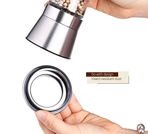 Stainless Steel Manual Grips Glass Salt Pepper Grinder Seasoning Bottle (7.5", Silver) 6 Stainless Steel Manual Grips Glass Salt Pepper Grinder Seasoning Bottle (7.5", Silver) - Image 6