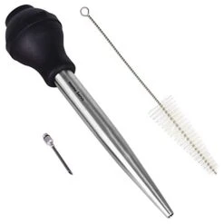 Home Servz 18/8 Stainless Steel Silicone Bulb Turkey Baster Syringe - Injector Needle With Cleaning Brush