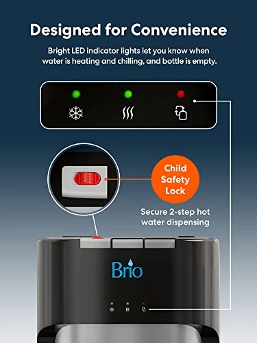 Brio CLBL420V2 Bottom Loading Water Cooler Dispenser For 3 & 5 Gallon Bottles - 3 Temperatures With Hot, Room & Cold Spouts, Child Safety Lock, LED Display With Empty Bottle Alert, Stainless Steel 5 Brio CLBL420V2 Bottom Loading Water Cooler Dispenser For 3 & 5 Gallon Bottles - 3 Temperatures With Hot, Room & Cold Spouts, Child Safety Lock, LED Display With Empty Bottle Alert, Stainless Steel - Image 5
