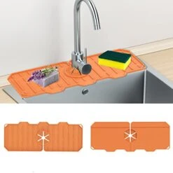 Upgraded Silicone Faucet Mat, Kitchen Faucet Sink Splash Guard, Bathroom Faucet Water Catcher Mat, Faucet Handle Drip Catcher Mat, Sponge Holder (Upgraded Grey) -Peugeot Shop 41Pr VDp2GL