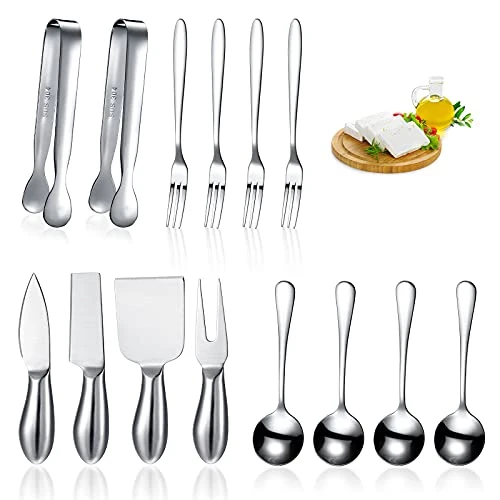 14 Pieces Spreader Knife Set Cheese Butter Spreader Knife Cheese Slicer Knife Stainless Steel Blade With Handles Mini Serving Tongs Spoons And Forks For Birthday Wedding (Stainless Steel Handle) 1 14 Pieces Spreader Knife Set Cheese Butter Spreader Knife Cheese Slicer Knife Stainless Steel Blade With Handles Mini Serving Tongs Spoons And Forks For Birthday Wedding (Stainless Steel Handle)