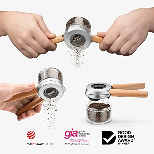 Ortwo + Extra Jar | One-Handed Pepper Mill With Ceramic Grinder & Wooden Handle | Refillable Pepper Grinder | Adjustable Salt Grinder And Spice Mill | Manual Pepper Mill | 2oz 1 Ortwo + Extra Jar | One-Handed Pepper Mill With Ceramic Grinder & Wooden Handle | Refillable Pepper Grinder | Adjustable Salt Grinder And Spice Mill | Manual Pepper Mill | 2oz