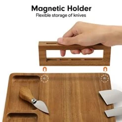 Acacia Cheese Board And Knife Set - 14” X 11” Large Charcuterie Boards Set, Cheese Tray Platter Servers With Magnetic Knife Holder, Gift For House Warming, Anniversary, Christmas, Thanksgiving -Peugeot Shop 41PwV6WlleL