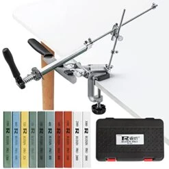 UIXIN PRO RX-009 Professional Knife Sharpener With 10 Whetstones, 360° Rotation Flip Design Fixed-Angle Stainless Steel Kitchen Chef Knife Sharpening Kit Abrasive Holding System Tools