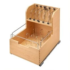 4FSCO-18SC-1 Kitchen Food Storage Container Organizer Soft Close For 18 Inch Cabinets With Dividers And Blumotion Slides, Natural