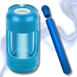 Light-Up LED Transparent Air Tight Storage Jars With Herb Grinder Magnifying Viewing Jar Portable Lightweight For Easy Storage And Carrying (BLUE)