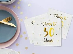Cheers To 50 Years Cocktail Napkins | Happy 50th Birthday Decorations For Men And Women And Wedding Anniversary Party Decorations | 50-Pack 3-Ply Napkins | 5 X 5 Inch Folded (White) -Peugeot Shop 41Q0vltKpYL