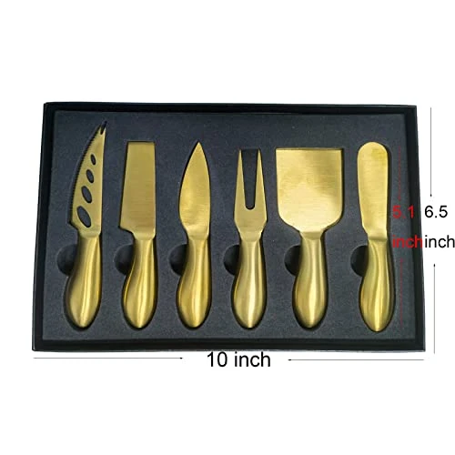 Atte Gold Cheese Knife Set For Platter Accessories - Stainless Steel 6 Piece Charcuterie Board Utensils - Brass Cheese Butter Spreader Knife Fork Cutter Slicer - Housewarming Christmas Gift 2 Atte Gold Cheese Knife Set For Platter Accessories - Stainless Steel 6 Piece Charcuterie Board Utensils - Brass Cheese Butter Spreader Knife Fork Cutter Slicer - Housewarming Christmas Gift - Image 2