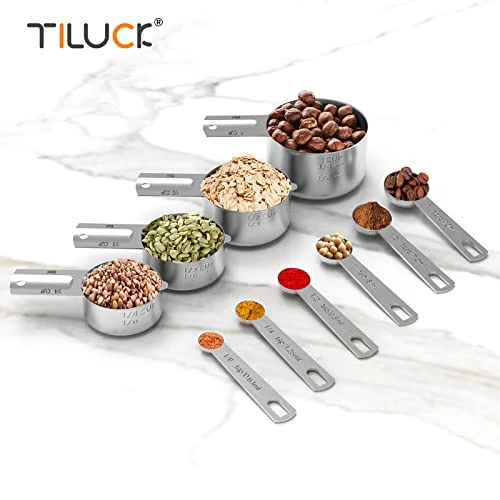 Stainless Steel Measuring Cups & Spoons Set, Cups And Spoons,Kitchen Gadgets For Cooking & Baking (Sliver-4+6) 3 Stainless Steel Measuring Cups & Spoons Set, Cups And Spoons,Kitchen Gadgets For Cooking & Baking (Sliver-4+6) - Image 3