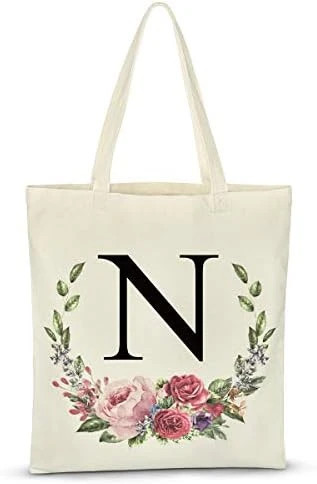 Personalized Floral Initial Tote Bag For Women Canvas Tote Bags Reusable Grocery Bags Shopping Bags 13 Personalized Floral Initial Tote Bag For Women Canvas Tote Bags Reusable Grocery Bags Shopping Bags - Image 13