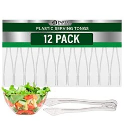 8.5 Inches Plastic Serving Tongs, 12 Pack, Premium Quality & Heavy-Duty Clear Plastic Tongs For BBQ, Salads, Grilling, Buffets, Kitchen