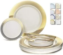 " OCCASIONS " 600 Pcs Set & 120 Guest Wedding Disposable Plastic Plate & Silverware Combo Set (Ivory & Gold Rim Plates, Gold Silverware) 29 " OCCASIONS " 600 Pcs Set & 120 Guest Wedding Disposable Plastic Plate & Silverware Combo Set (Ivory & Gold Rim Plates, Gold Silverware) -Peugeot Shop 41QUOhDG1RL. AC 1